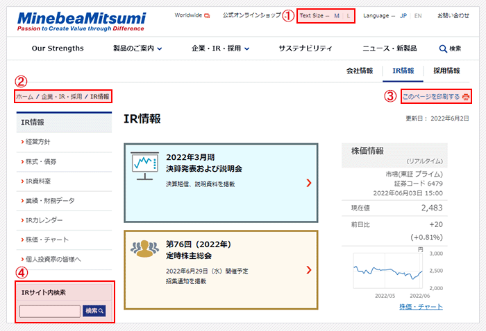 画像：IRサイト内の共有部分