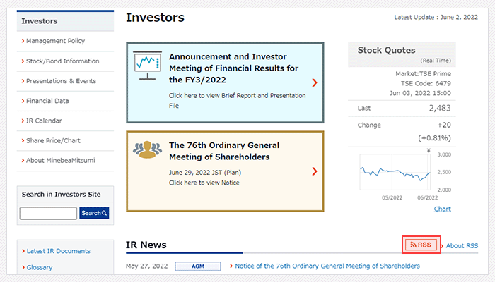 figure: Image of IR top page (RSS)