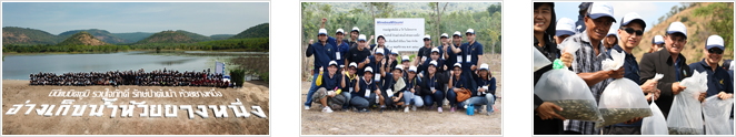 image : MinebeaMitsumi Group (Thailand) employees who participated in the project, and a scene from the fresh water fish release