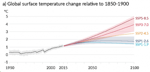 Reference: Global average temperature rise forecasts based on three IPCC climate scenarios