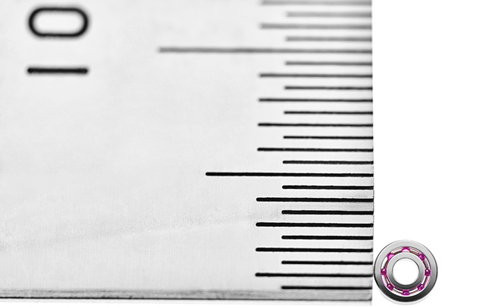 Newly Developed Special Ruby Ball Bearing (One tick mark represents 0.5 mm)