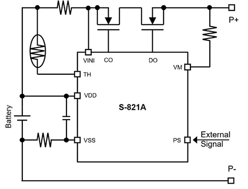 図S-821Aシリーズを用いた保護回路例